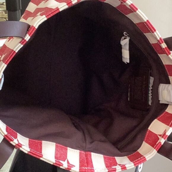 COACH NWT LARGE CANVAS TOTE BAG CHALK RED STRIPED WITH STARS PATRIOTIC - Picture 8 of 9